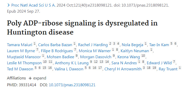
亨廷頓病中多聚ADP核糖信號傳導(dǎo)失調(diào)