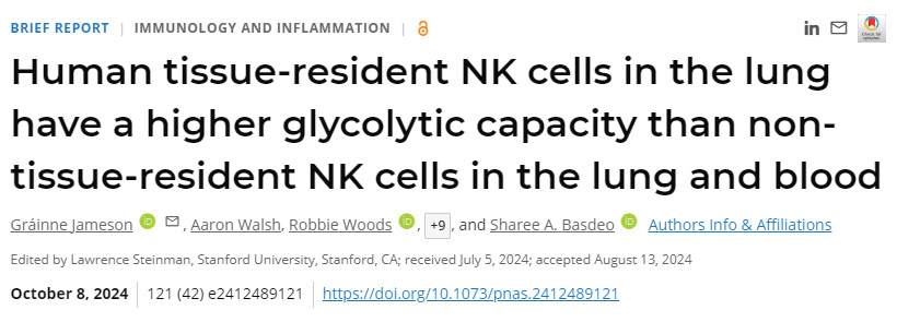 
人體肺部組織駐留的NK細(xì)胞比肺部和血液中的非組織駐留NK細(xì)胞具有更高的糖酵解能力