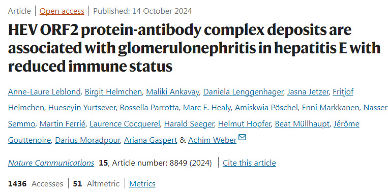 戊型肝炎ORF2蛋白抗體復合物沉積與免疫狀態(tài)降低的戊型肝炎腎小球腎炎有關(guān)