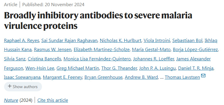 針對(duì)嚴(yán)重瘧疾毒力蛋白的廣泛抑制性抗體