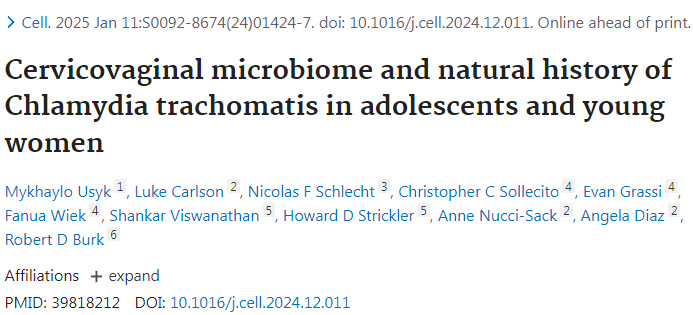 青少年和年輕女性宮頸陰道微生物組和沙眼衣原體自然史