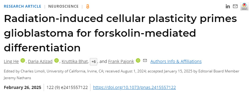 輻射誘導(dǎo)的細(xì)胞可塑性為膠質(zhì)母細(xì)胞瘤提供了福斯可林介導(dǎo)的分化基礎(chǔ)