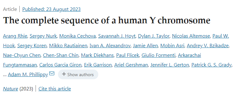 Y染色體的基因組區(qū)域終于被完全測(cè)序