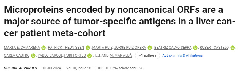 在癌癥患者中，由非基因ORF編碼的微蛋白是腫瘤特異性抗原的主要來源